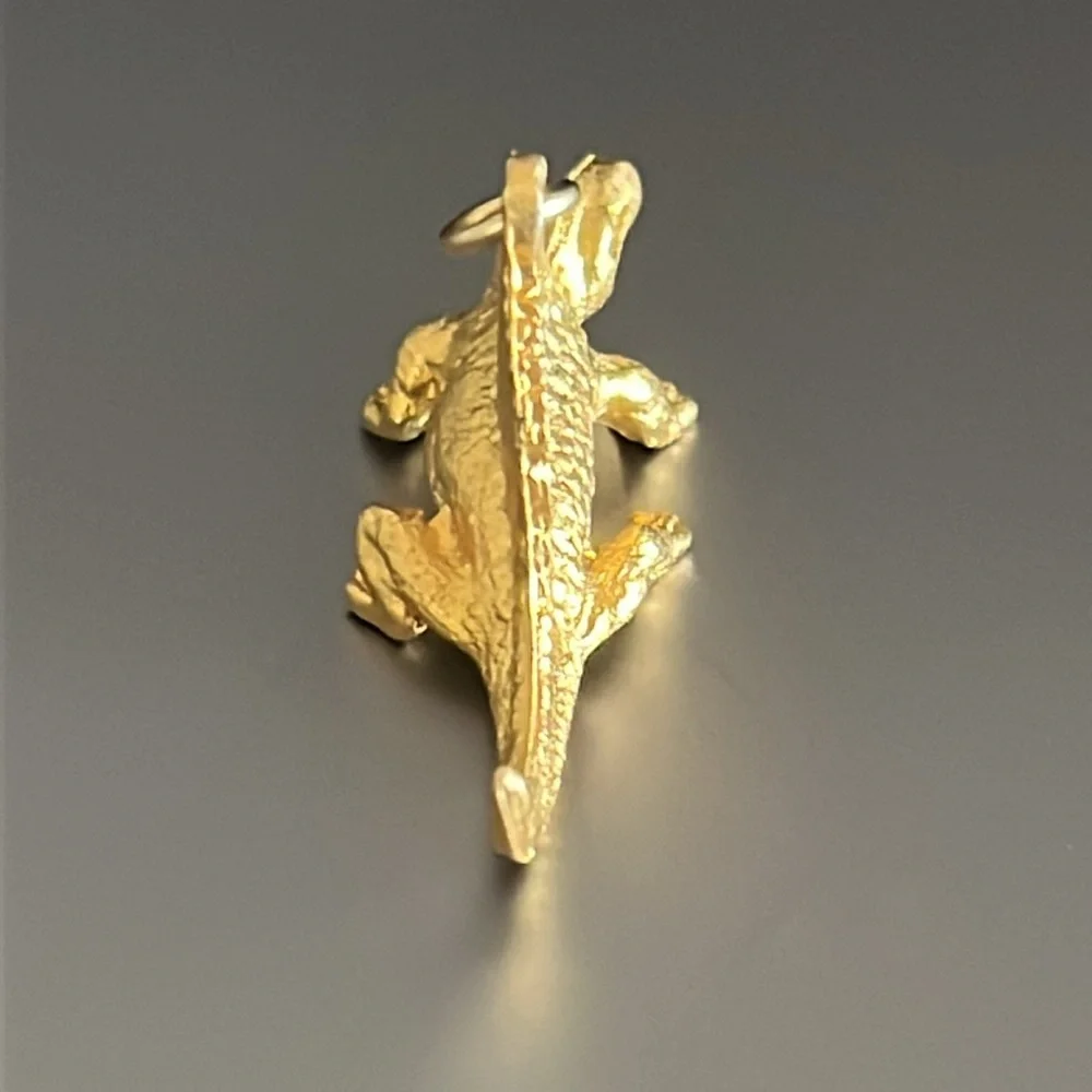 Shiny Gold Tone Dimetrodon Dinosaur Bracelet Charm, Necklace Pendant, Key Chain